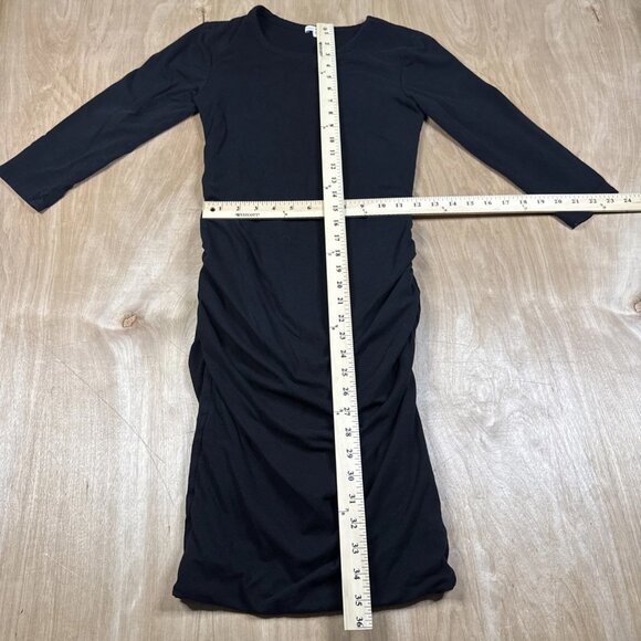 James Perse Dress Women's 2 Black Ruched Side Long Sleeve Midi Scoop Back Stretc - Picture 3 of 5